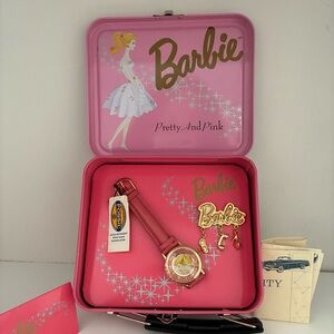 NWT Barbie Pretty And Pink Fossil Watch Boxed Set. 1994 Ltd Ed.. Pink Leather